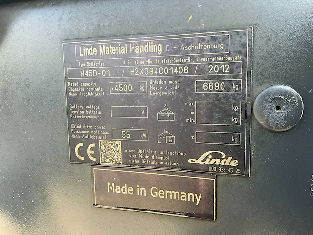2012 linde h45d-01 vorkheftruck - afbeelding 7 van  15