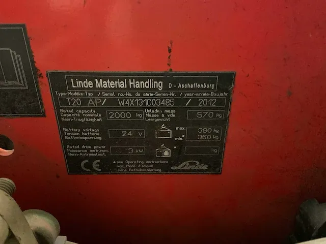 2012 linde t20ap elektrische palletwagen - afbeelding 4 van  8