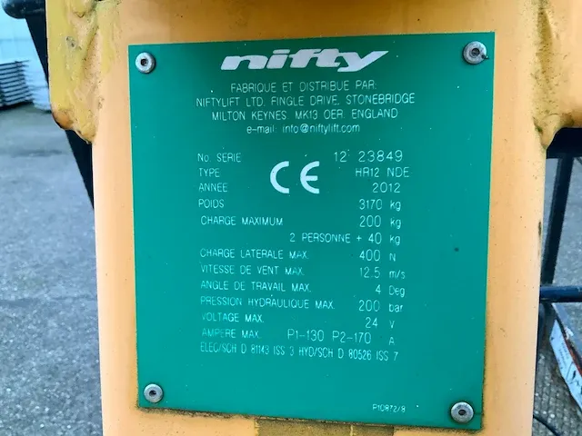 2012 nifty-lift hr12nde 2wd hybrid hoogwerker - afbeelding 4 van  13