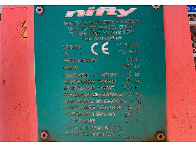 2012 niftylift nifty 170 hac hoogwerker aanhangwagen - afbeelding 17 van  24