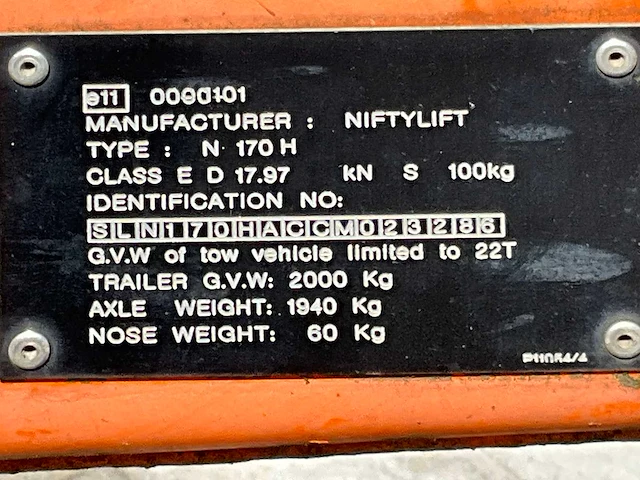 2012 niftylift nifty 170 hac hoogwerker aanhangwagen - afbeelding 37 van  37