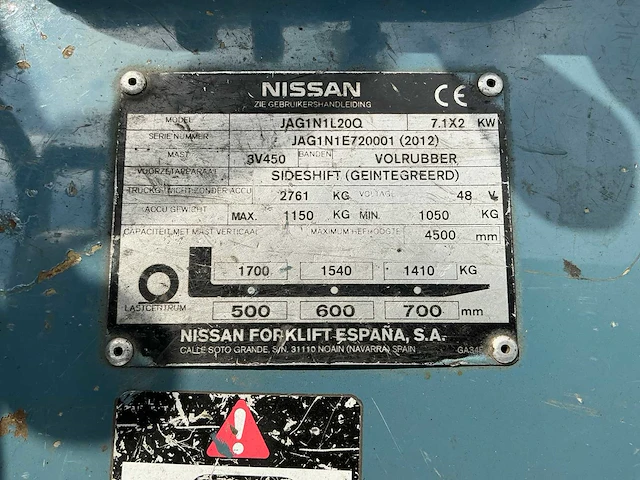 2012 nissan jag1n1l20q vorkheftruck - afbeelding 21 van  29