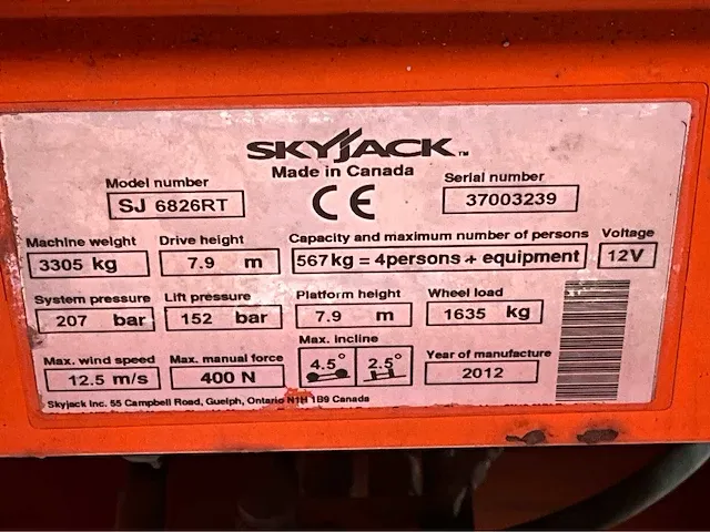 2012 skyjack sj 6826rt hoogwerker - afbeelding 14 van  21