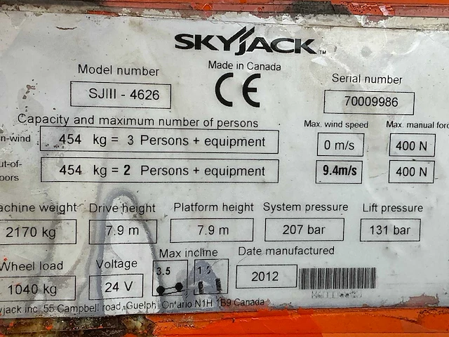 2012 skyjack sjiii 4626 hoogwerker - afbeelding 3 van  11