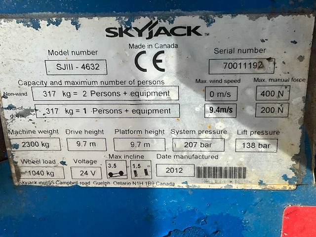 2012 skyjack sjiii 4632 hoogwerker - afbeelding 9 van  17