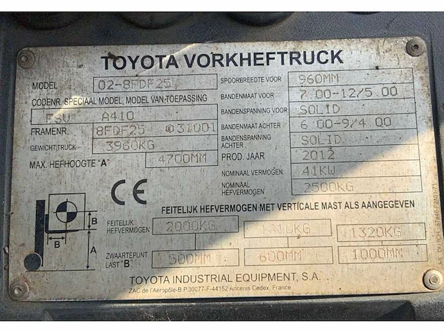 2012 toyota 02-8fdf25 vorkheftruck - afbeelding 11 van  19