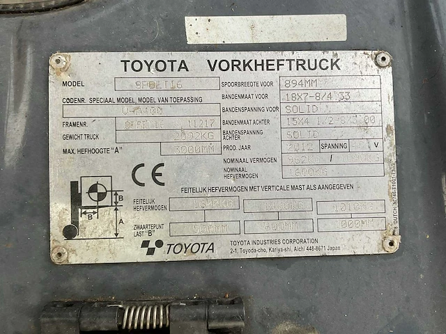 2012 toyota 8fbet16 vorkheftruck - afbeelding 5 van  14