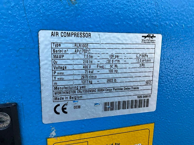 2012 worthington creyssensac rollair 100e schroefcompressor - afbeelding 3 van  11