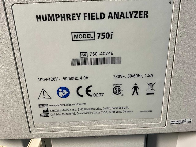 2012 zeiss bv hfa ii 750i perimeter - afbeelding 7 van  8