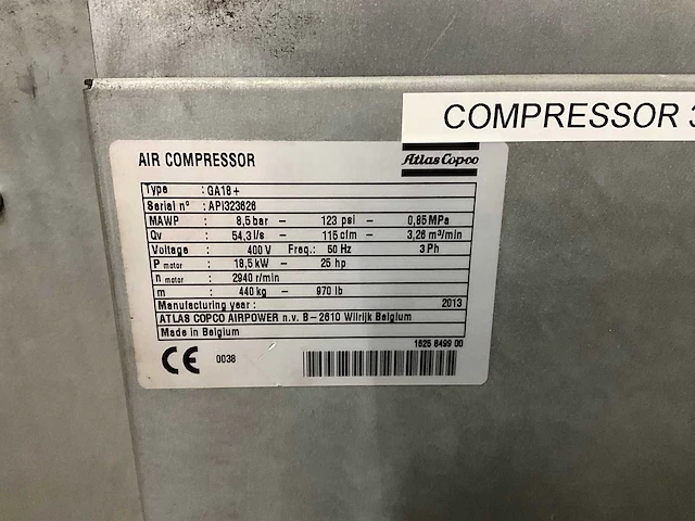 2013 atlas copco ga18+ / cd70+ schroefcompressor met luchtdroger - afbeelding 18 van  19
