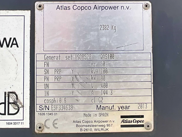2013 atlas copco qas 100 stroom aggregaat - afbeelding 26 van  26