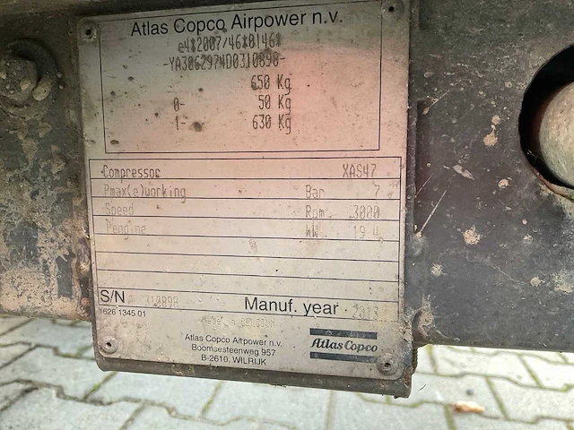 2013 atlas copco xas47 compressor aanhangwagen - afbeelding 11 van  19