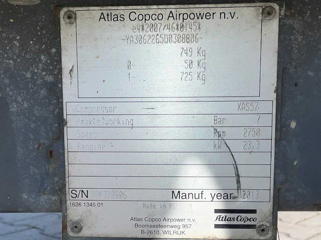 2013 atlas copco xas57 compressor aanhangwagen - afbeelding 15 van  22