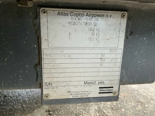 2013 atlas copco xas97 compressor aanhangwagen - afbeelding 8 van  16