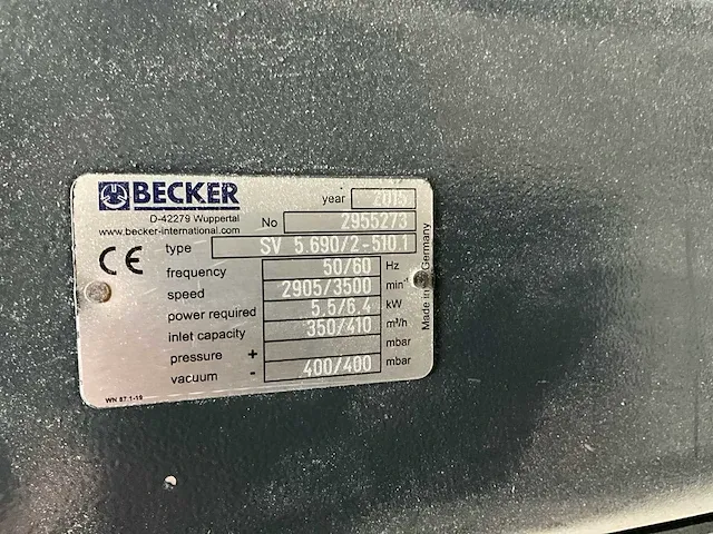 2013 becker sv 5.690/2-510 vacuümpomp. - afbeelding 7 van  7