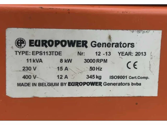 2013 europower generators eps113tde stroom aggrgaat 11 kva - afbeelding 4 van  12