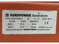 2013 europower generators eps113tde stroom aggrgaat 11 kva - afbeelding 4 van  12