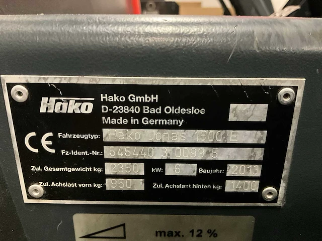 2013 hako hako-jonas 1500e opzit veegmachine - afbeelding 2 van  12