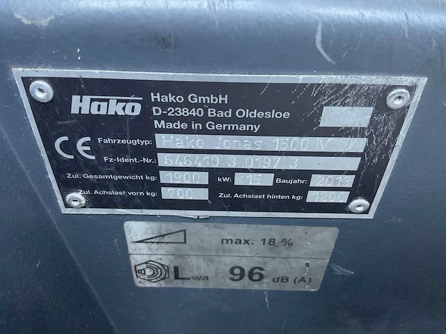 2013 hako jonas 1500 v straatveegmachine - afbeelding 3 van  11