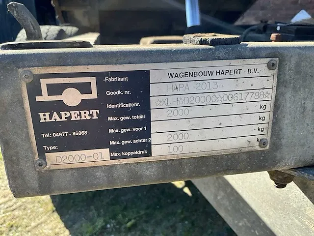 2013 hapert d2000-01 kipper aanhangwagen - afbeelding 6 van  14