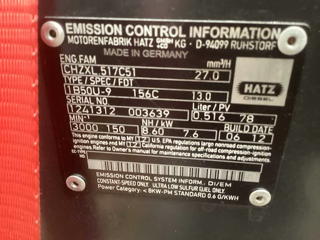 2013 hatz 1b50u-9 benzinemotor - afbeelding 5 van  5