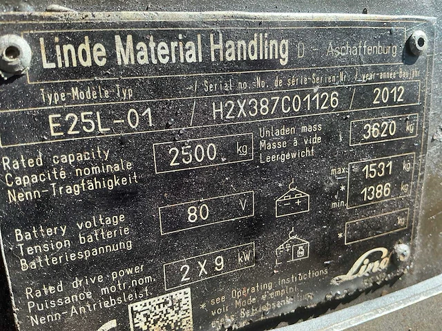 2013 linde e25l-01 vorkheftruck - afbeelding 4 van  12