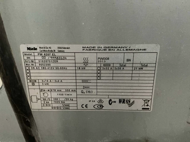 2013 miele professional pw 6207 wasmachine - afbeelding 5 van  8