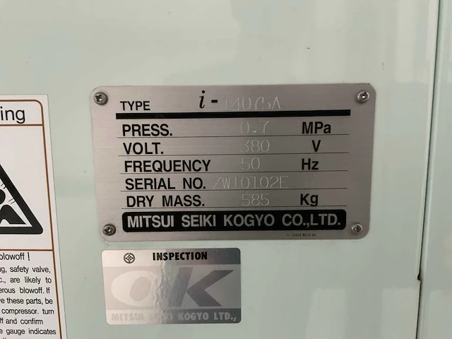 2013 mitsui seiki i-14075a olievrije compressor (airend defect) - afbeelding 14 van  14