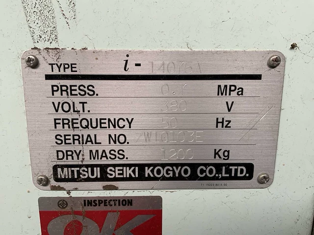 2013 mitsui seiki i-14075a olievrije compressor - afbeelding 9 van  14