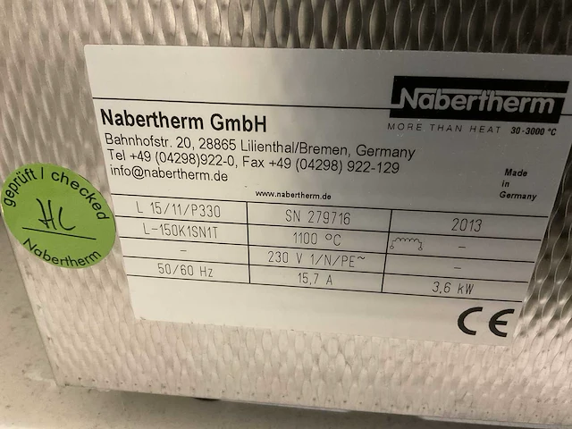 2013 nabertherm l15/11/p330 laboratoriumoven - afbeelding 8 van  8