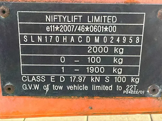 2013 nifty 170 hac hoogwerker aanhangwagen - afbeelding 10 van  18