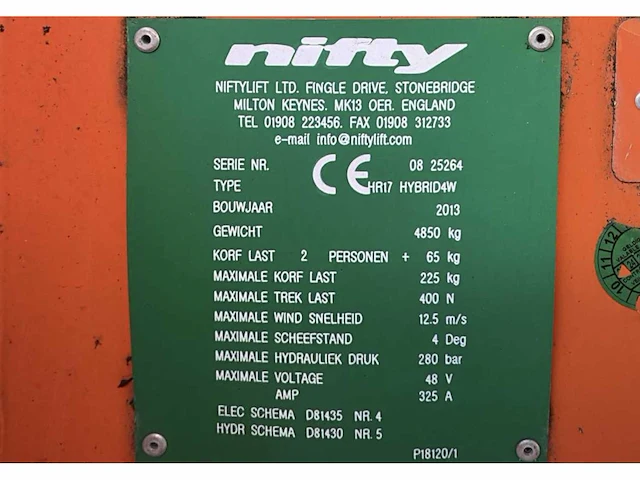2013 niftylift nifty hr17 hyb hoogwerker - afbeelding 14 van  21
