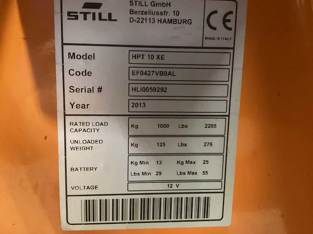 2013 still hpt10xe hand hydraulische palletwagen - afbeelding 8 van  8