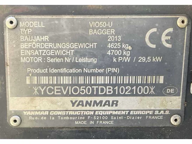 2013 yanmar vio 50 minigraafmachine - afbeelding 26 van  32