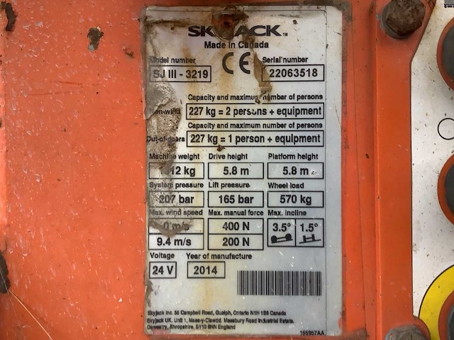 2014 - skyjack - sj-iii 3219 - schaarhoogwerker - afbeelding 10 van  10