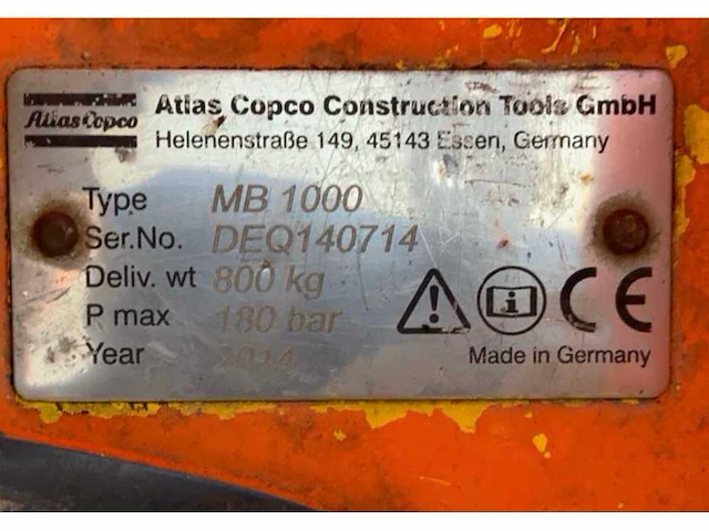 2014 atlas copco mb 1000 hydraulische sloophamer - afbeelding 7 van  7