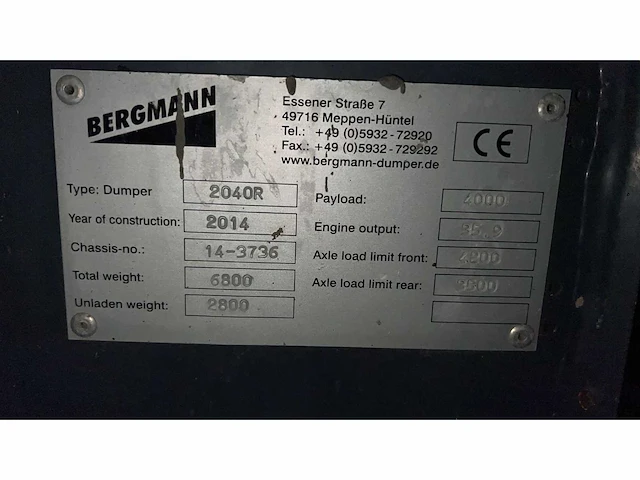 2014 bergmann 2040r dumper - afbeelding 13 van  13