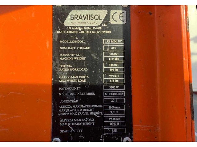 2014 braviisol leonardo lui mini hd hoogwerker / personenlift - afbeelding 8 van  8