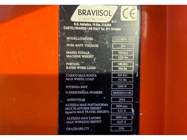 2014 braviisol leonardo lui mini hd hoogwerker / personenlift - afbeelding 3 van  11