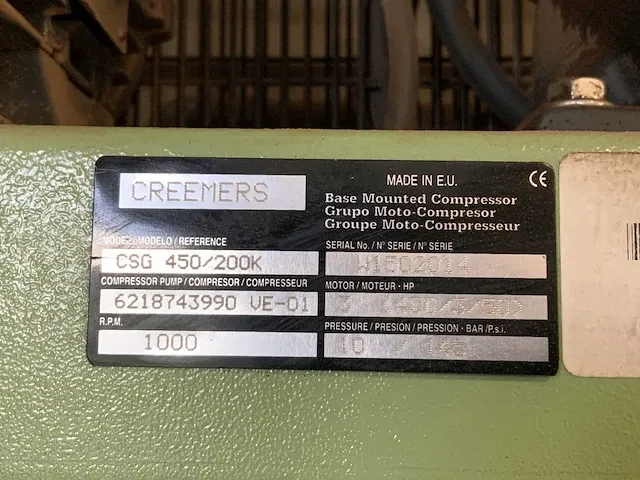 2014 creemers csg 450/200k zuigercompressor - afbeelding 5 van  5