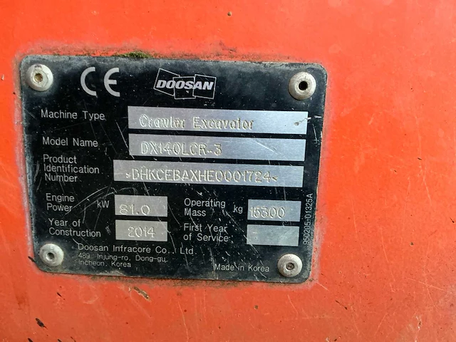 2014 doosan 140lcr midigraafmachine - afbeelding 36 van  41