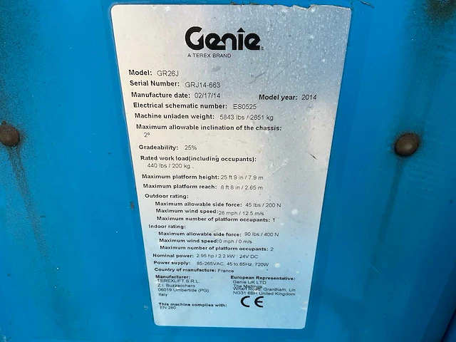 2014 genie gr26j hoogwerker - afbeelding 7 van  15