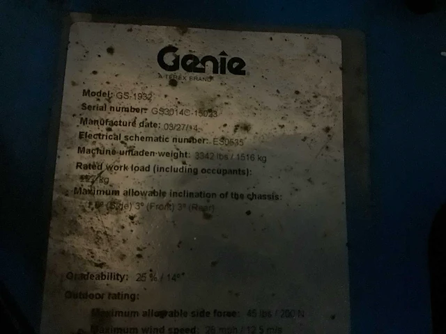 2014 genie gs-1932 hoogwerker - afbeelding 3 van  11