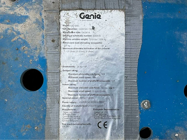2014 genie gs1930 hoogwerker - afbeelding 24 van  30