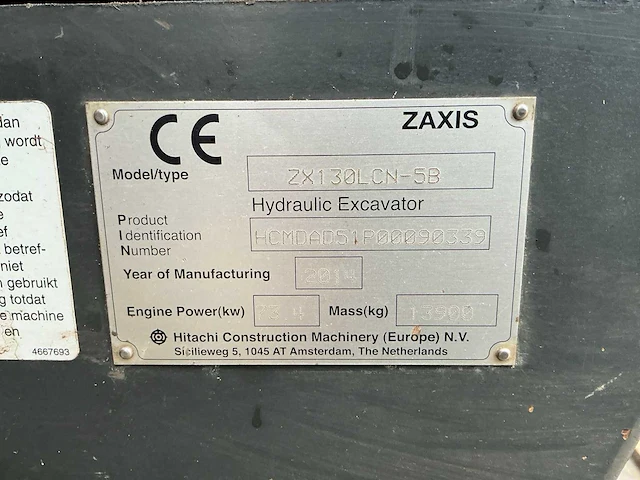 2014 hitachi zaxis zx130lcn-5b rupsgraafmachine - afbeelding 20 van  27