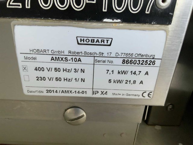 2014 hobart amxs-10a doorschuif korvenvaatwasmachine - afbeelding 8 van  8