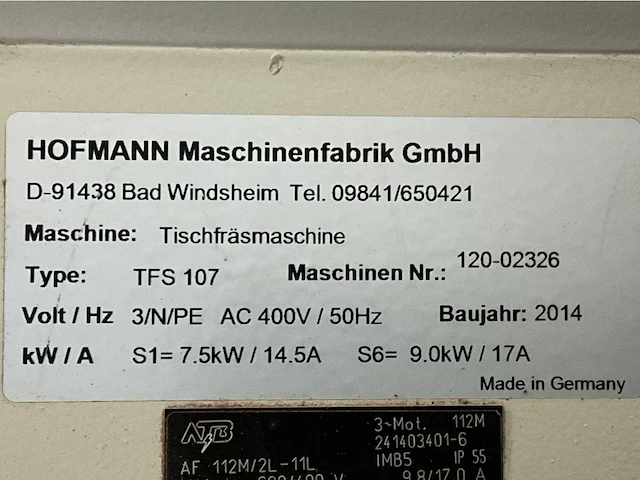 2014 hofmann tfs 107 tafelfreesmachine / spindelfreesmachine - afbeelding 13 van  20