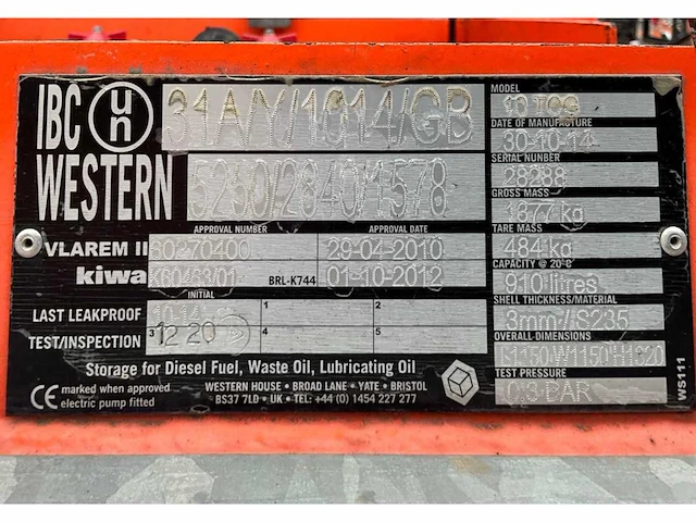2014 ibc western 10tcg brandstof opslagtank - afbeelding 7 van  15