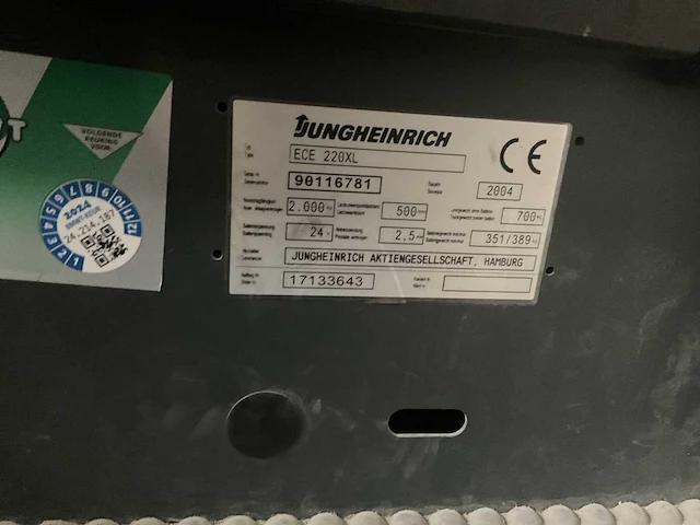 2014 jungheinrich ece 220xl elektrische palletwagen - afbeelding 8 van  9
