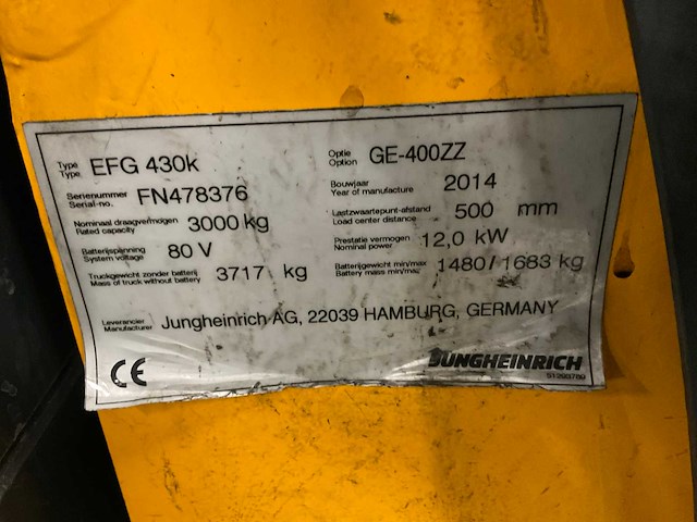 2014 jungheinrich egf430k 400zz vorkheftruck - afbeelding 8 van  16